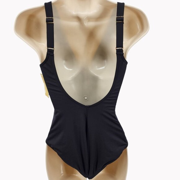 Michael Kors Black One-Piece Swimsuit Size 6 With Gold Grommets New - Picture 5 of 9